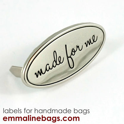 Metal Bag Label: Oval with &quot;Made for Me&quot;