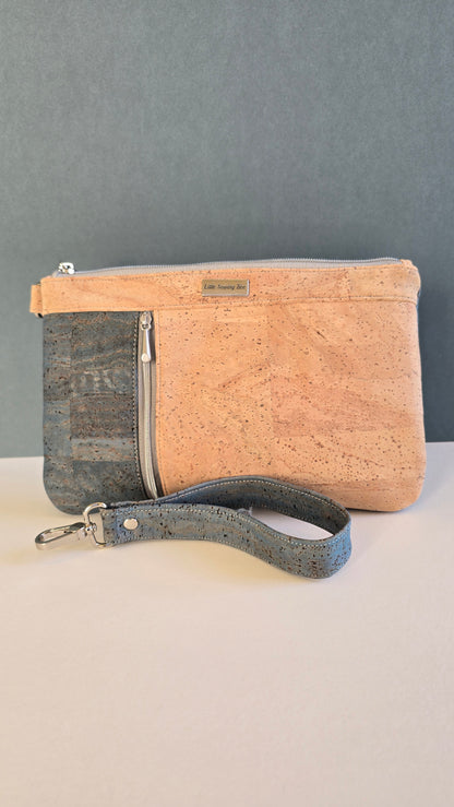 Cork Wristlet = blue/ natural