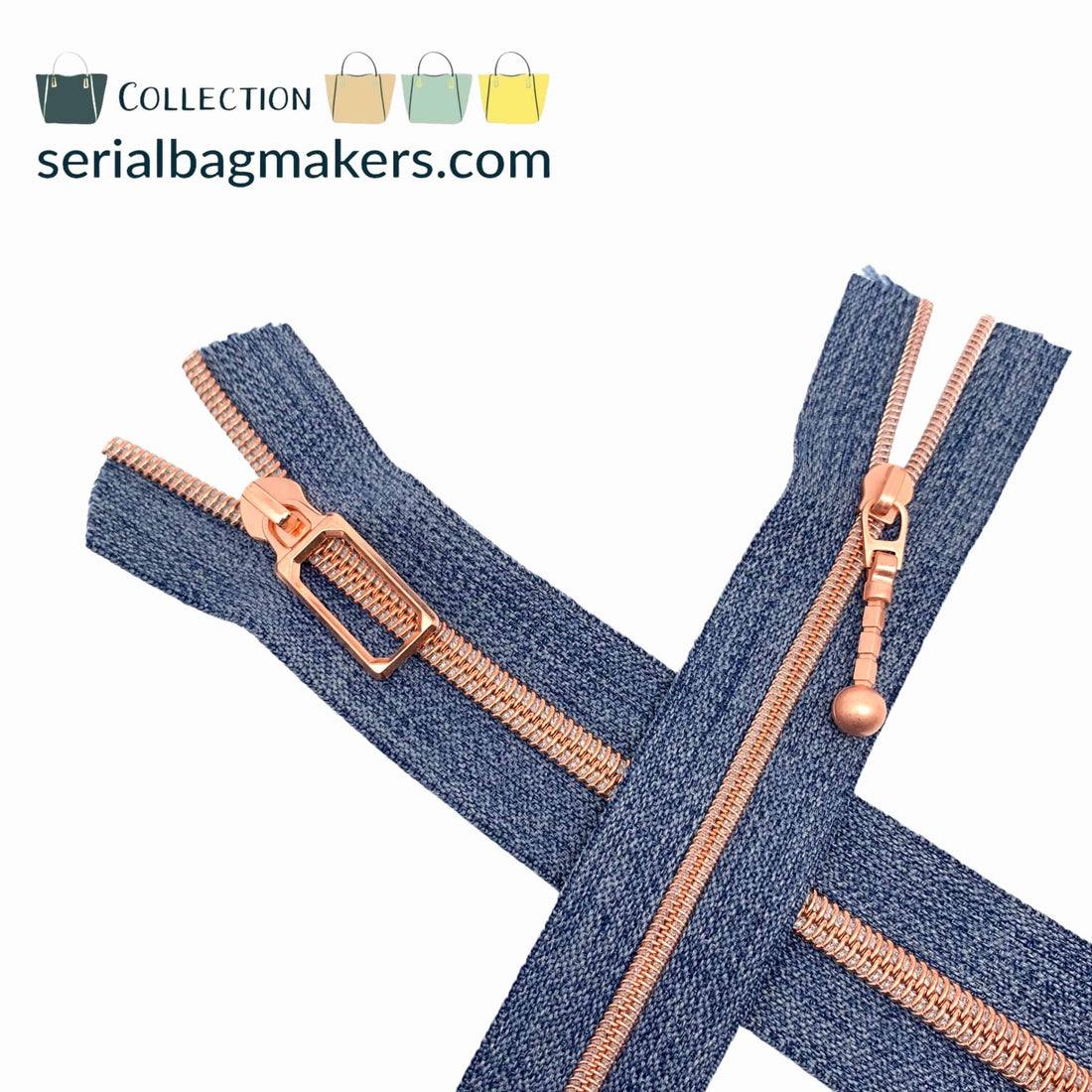 Clearance - Denim Zipper tape /Rose Gold coil