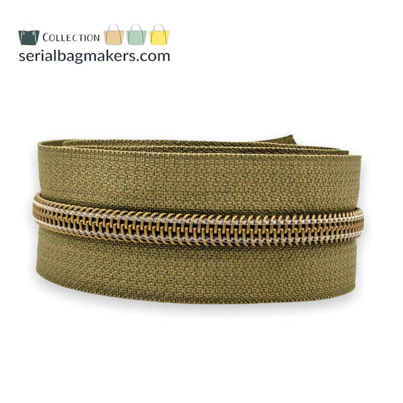 Serial Bagmakers Army Green Zipper Tape / Brass Coil