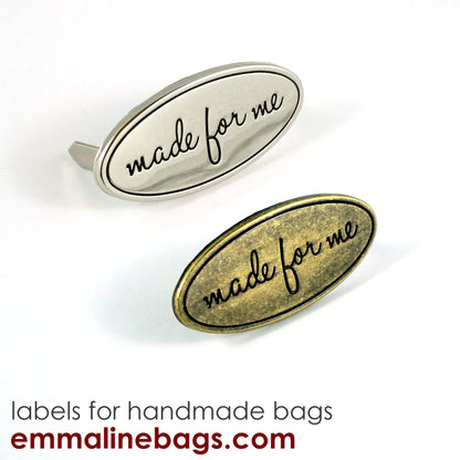 Metal Bag Label: Oval with &quot;Made for Me&quot;
