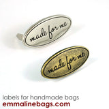 Metal Bag Label: Oval with "Made for Me"