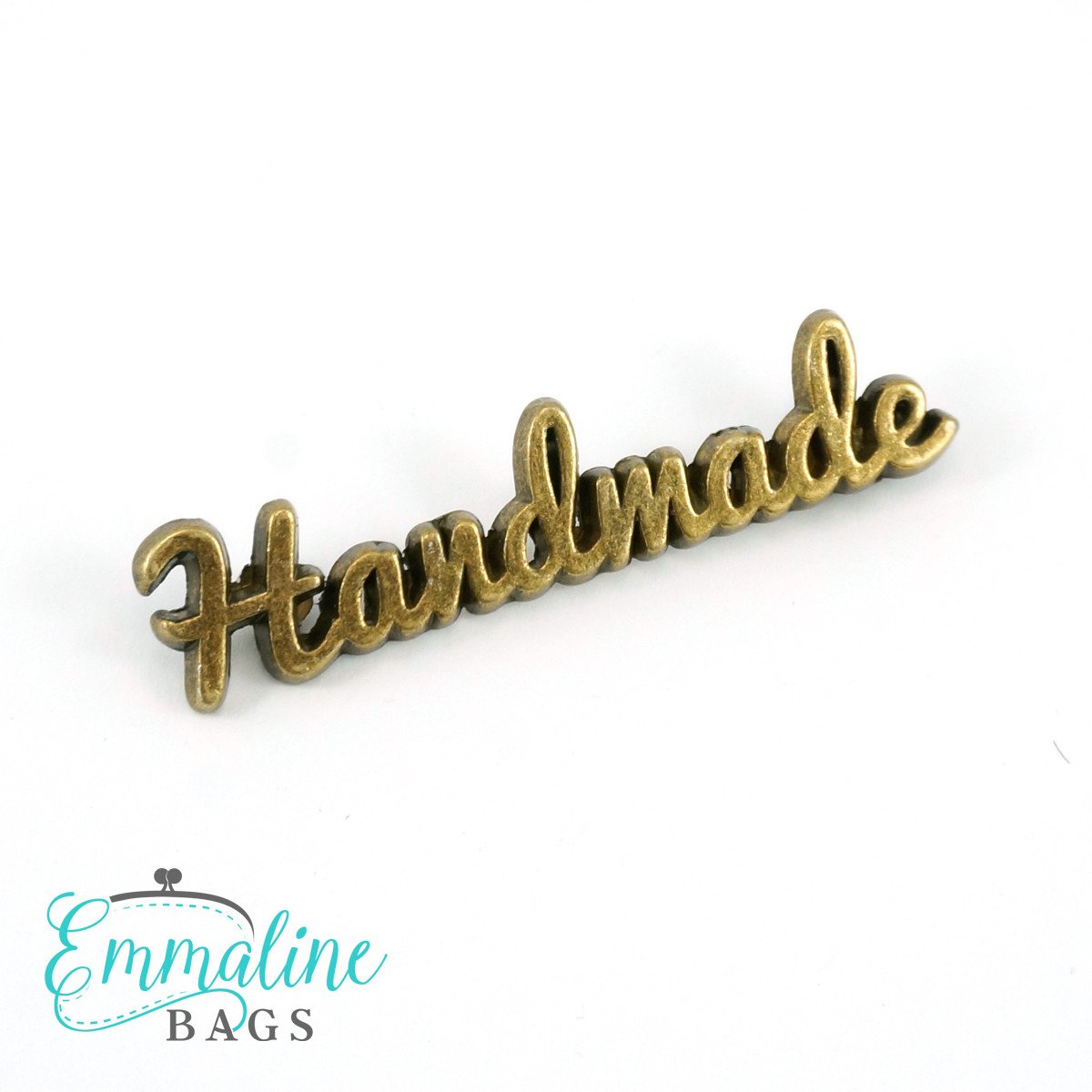 Metal Bag Label: Script Style &quot;HANDMADE&quot;