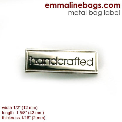 Metal Bag Label: &quot;HANDCRAFTED&quot; With Border