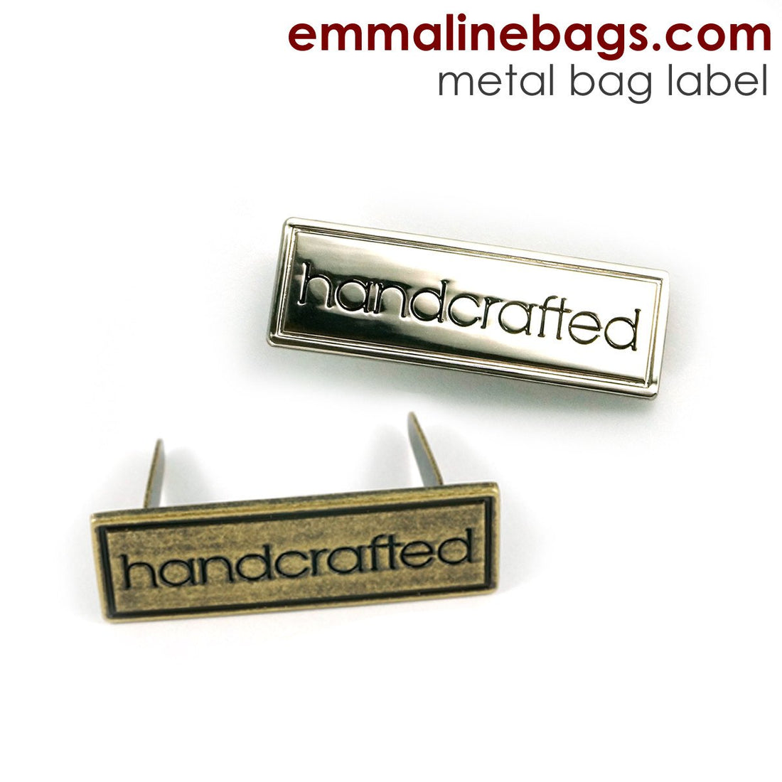 Metal Bag Label: &quot;HANDCRAFTED&quot; With Border
